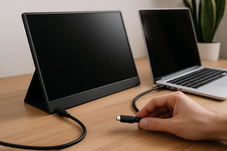 Hoe sluit je een draagbare monitor aan?